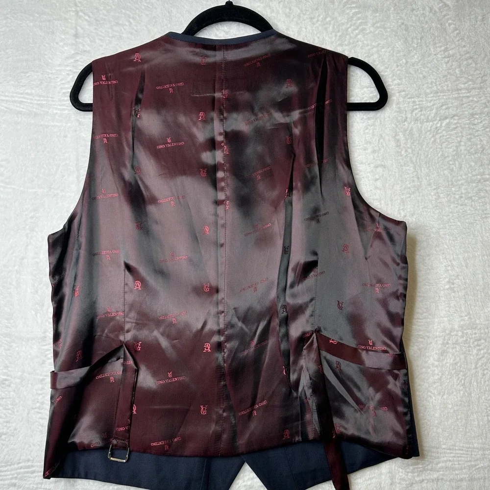 Gino Valentino Milano Mens Suit Vest Navy Blue Burgundy Back Waistcoat 38S 48S